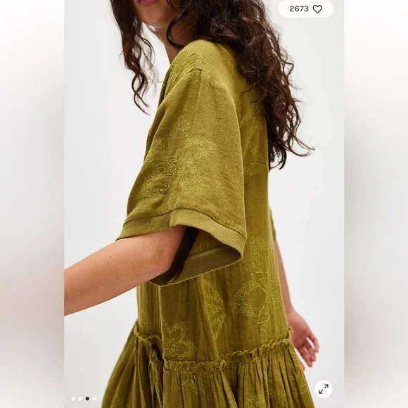 NWOT Free People Picking Petals Embroidered Mini Tunic Dress in Cardamom Seed XS - Picture 3 of 9